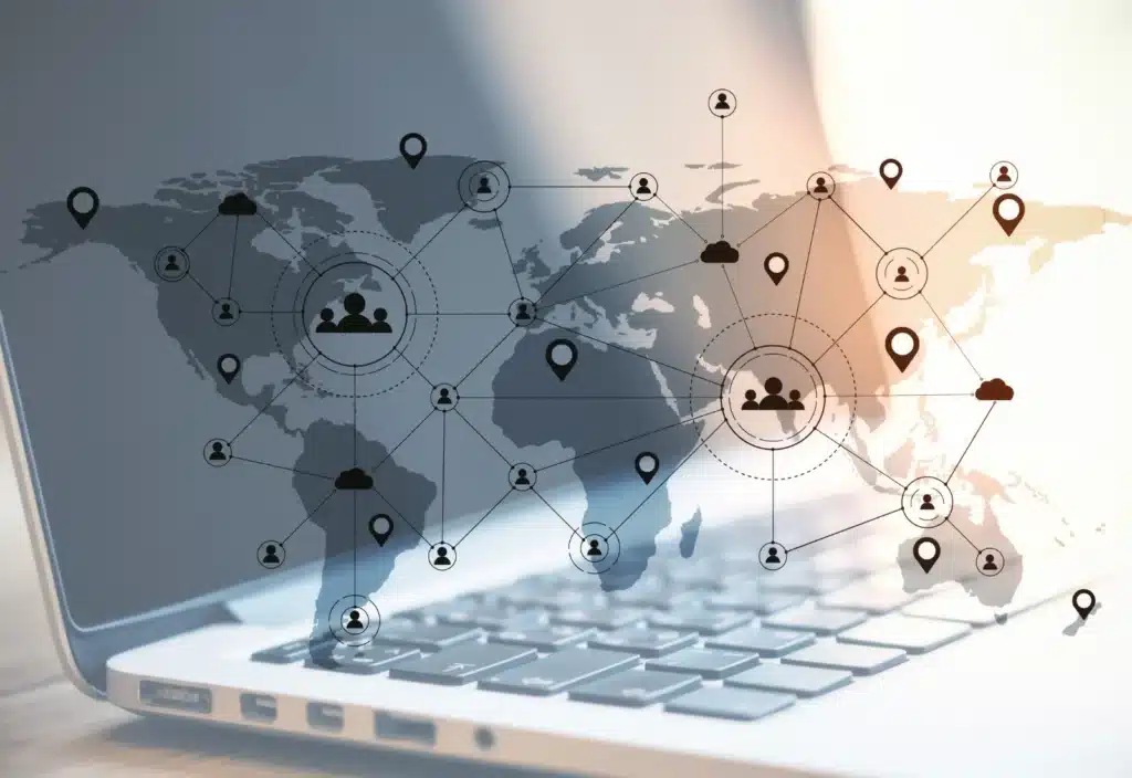 Graphic image representing technology connecting people internationally