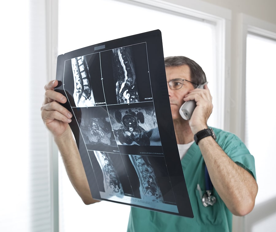 Person doing on a call looking at a X-ray