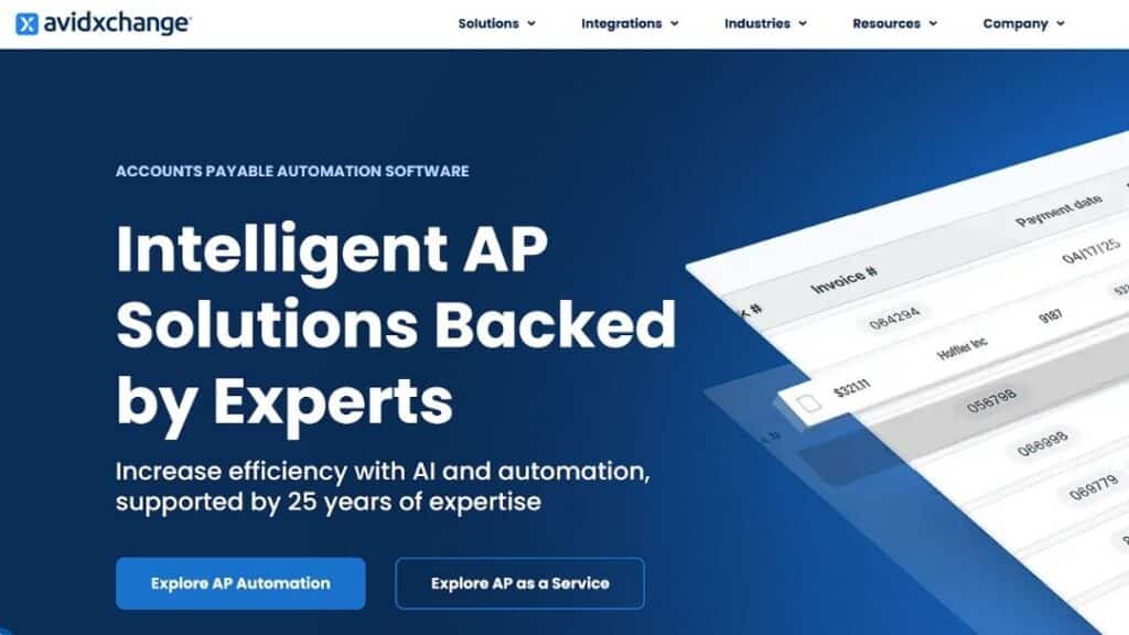 AvidXchange intelligent AP automation software dashboard displaying invoice processing with AI-powered accounts payable solutions