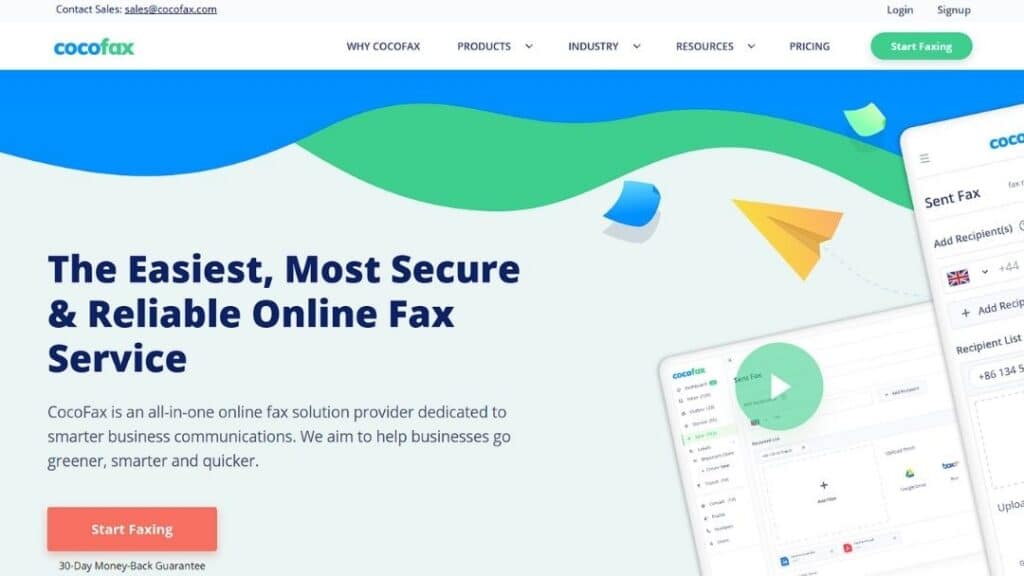 CocoFax dashboard displaying secure and reliable online fax service interface for easy business communications
