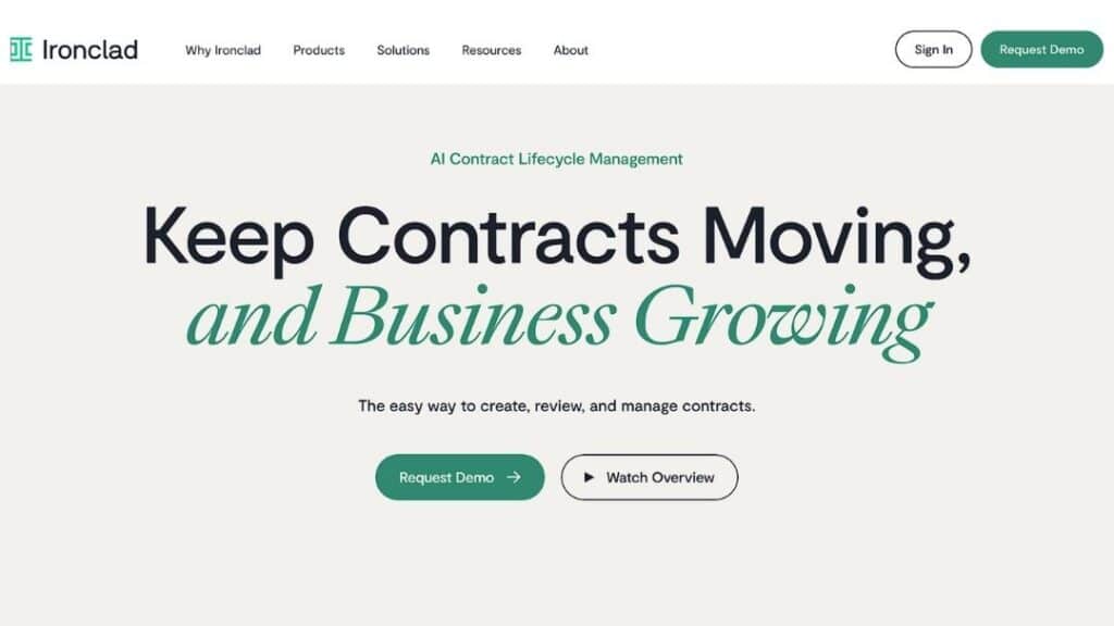 Ironclad AI contract lifecycle management platform for creating, reviewing, and managing business contracts efficiently