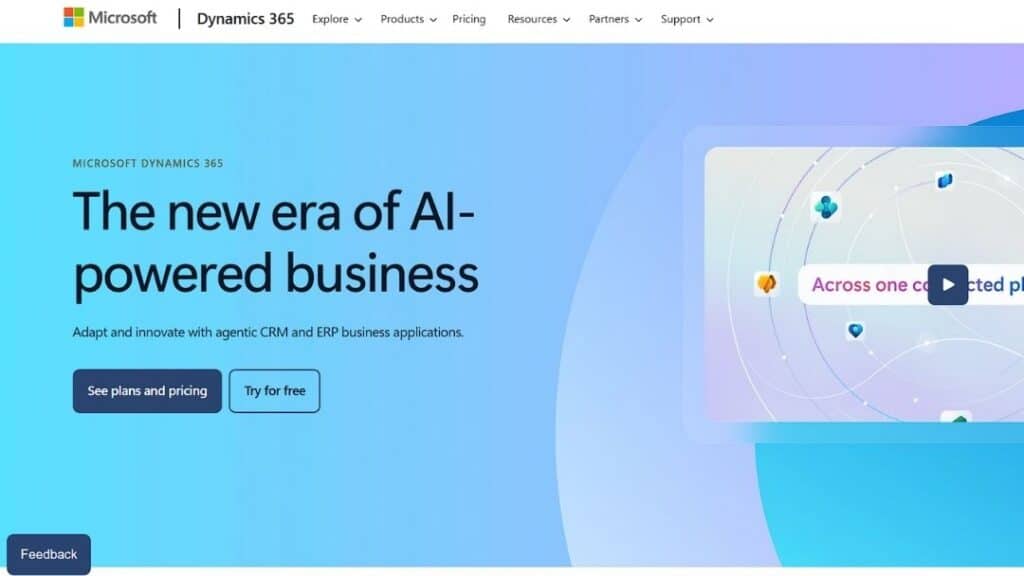 Microsoft Dynamics 365 AI-powered business platform with agentic CRM and ERP applications for enterprise innovation